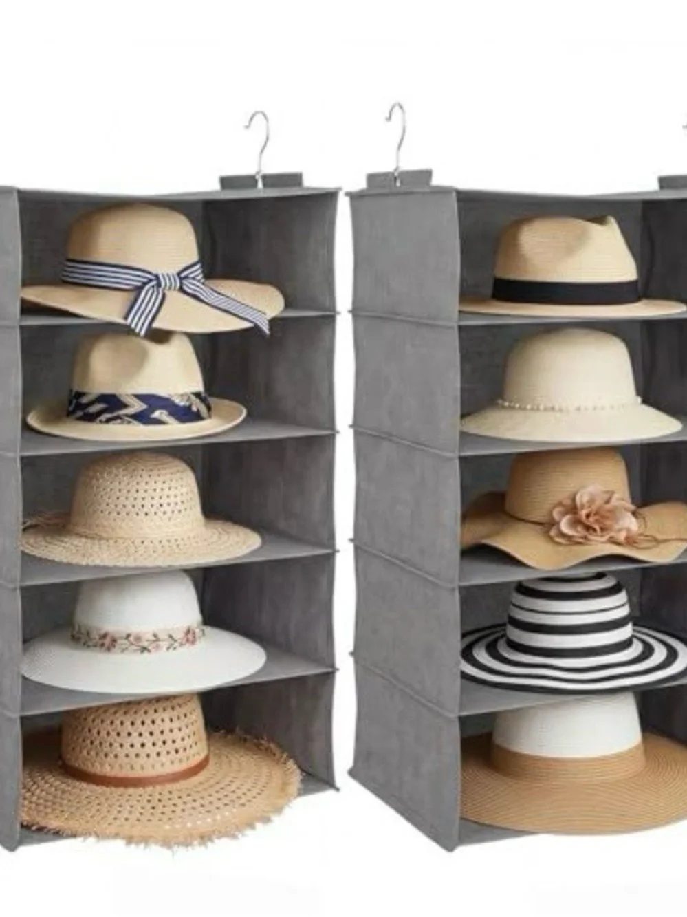 Gray Hanging Hat Organizer for Closet Storage 2